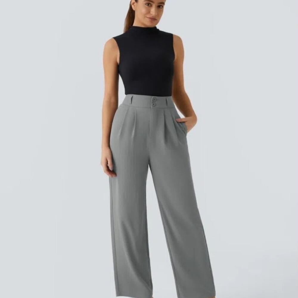 Halara Flex High Waisted Zipper Pocket Shirred Straight Leg Work Pants NWT sz XS